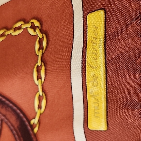 CARTIER silk scarf muffler red must de ladies - Picture 14 of 14